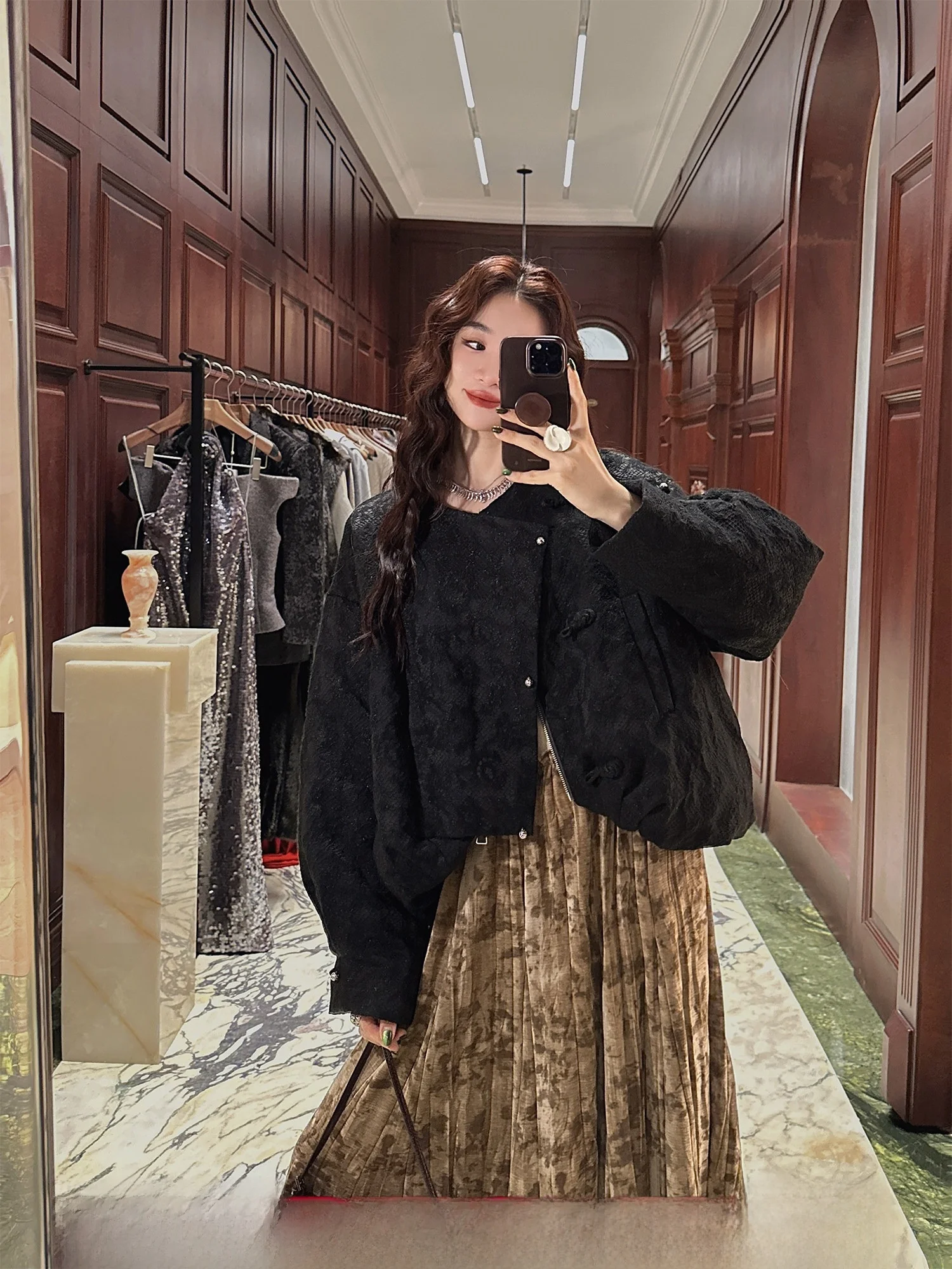 

Sanji Bla Flower Song ang Yue Women's down Jaet Lace Tka Embroidered Asymmetrical Hemline Sli Commuter Sle 2025 New