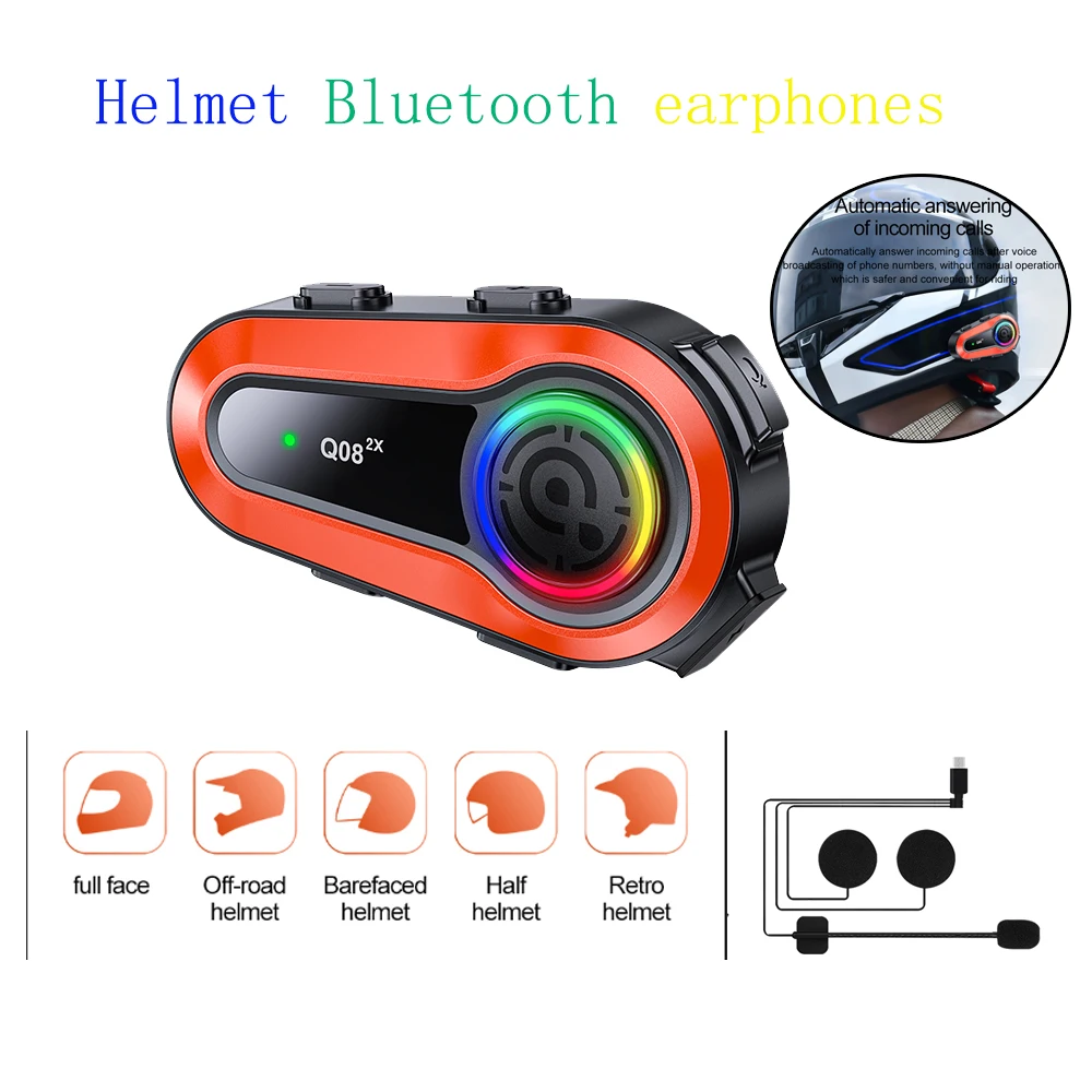 Motorcycle Wireless Headset 5.0 IPX6 Motor Helmets Headset Riders Motorcycle Intercom Waterproof Handsfree Communication Systems