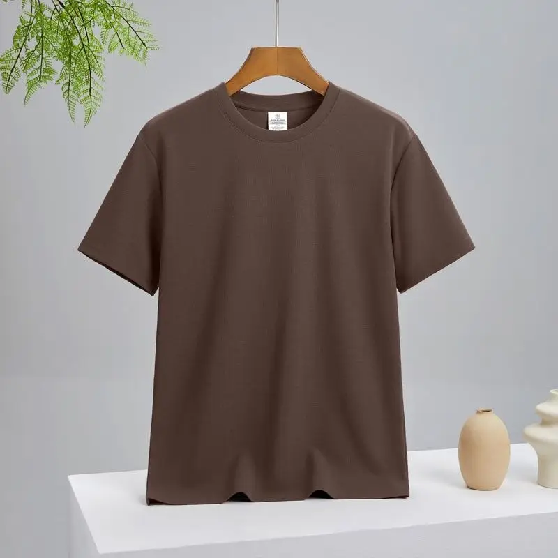 Brown White Look Export Quality Short-sleeved T-shirt Casual Solid Color Couple's Women's Top Men's