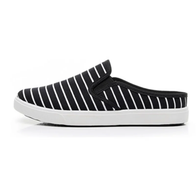 Cresfimix Fashion Sweet Round Toe Black & White Stripe Spring Slip on Flat Shoes for Women Student School Work Hotel Shoes A931