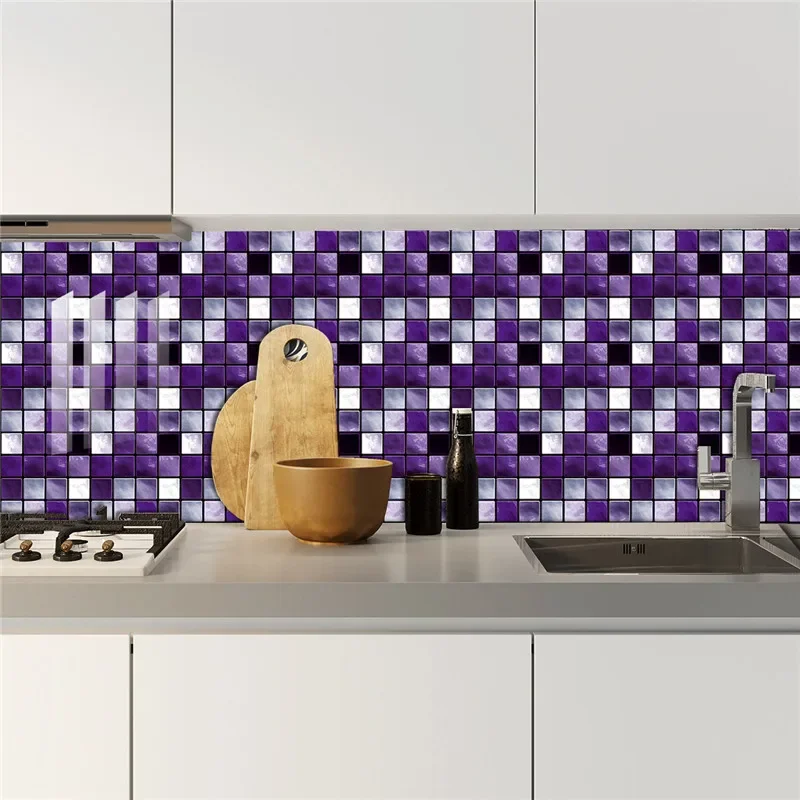 New 10Pcs Mosaic Tile Stickers Crystal Self-adhesive Kitchen Wall Stickers Living Room Bathroom Decoration PVC