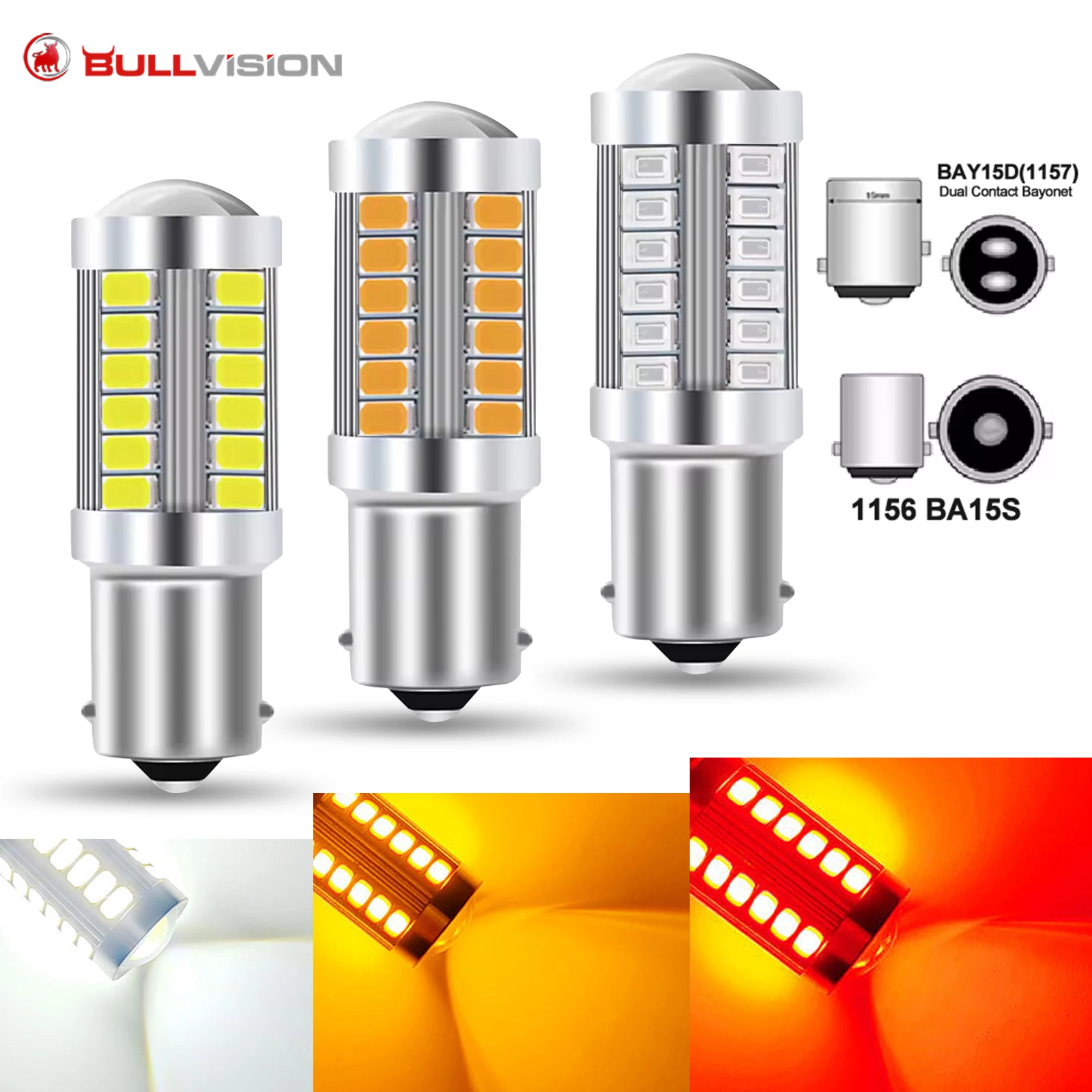2PCS High Power 1156 Ba15s 1157 Bay15d For Car LED Bulbs Turn Signal Light 12V 33SMD 6500K White Brake Reverse Parking Lamps