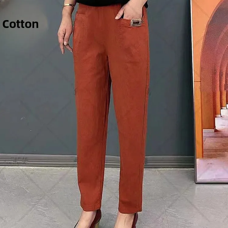 Pantalones bombachos informales de algodón con cintura elástica para mujer, pantalón cómodo, holgado, de talla grande, para mamá de mediana edad, primavera y otoño