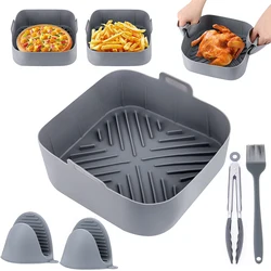 8 Inch Air Fryer Silicone Basket Tray Set Square Non-stick Airfryer Baking Mold Liners Bpa Free Kitchen Oven Cooking Accessories