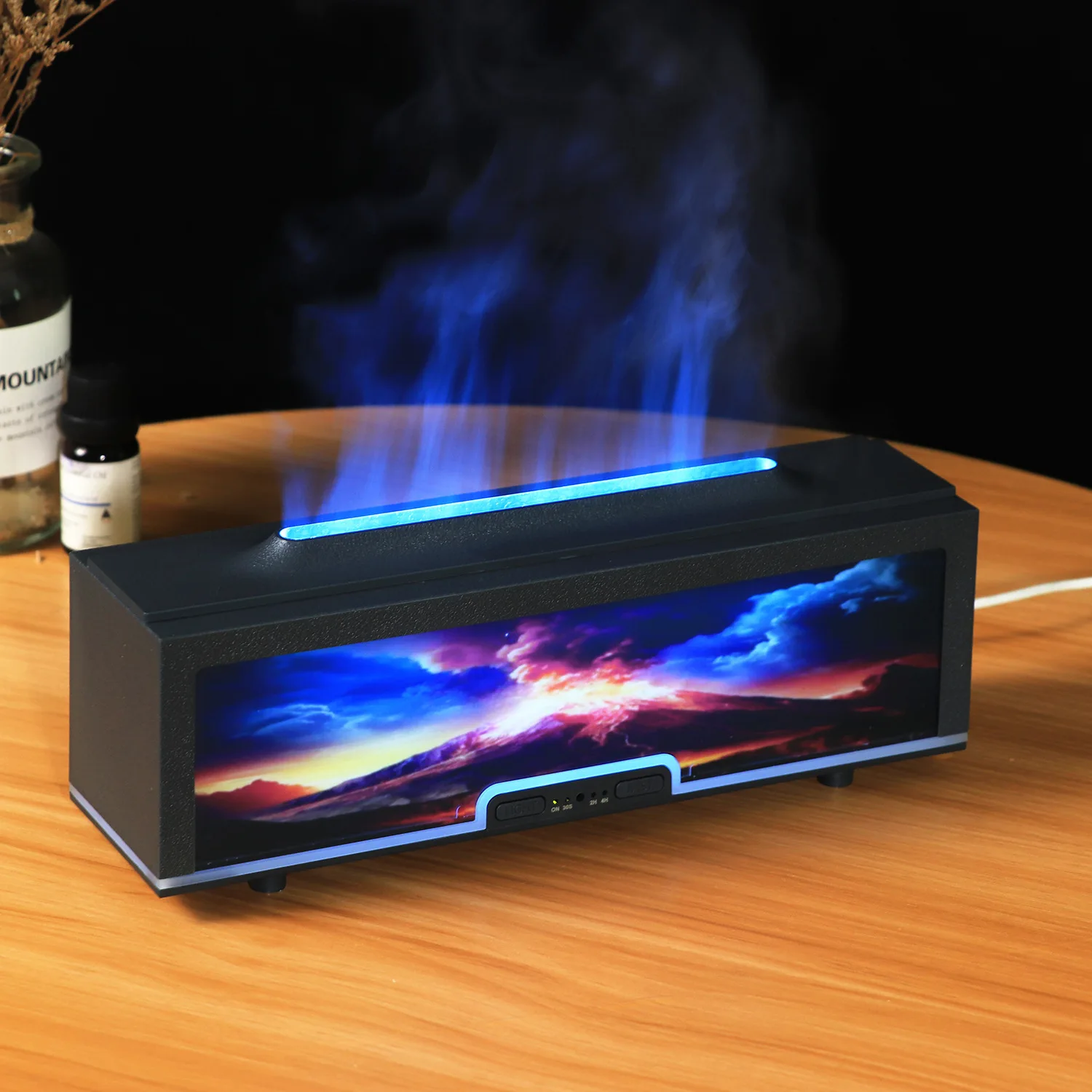 Simulated Fireplace Flame Home Bedroom Office Ultrasonic Essential Oil Diffuser Humidifier with Colorful Flames