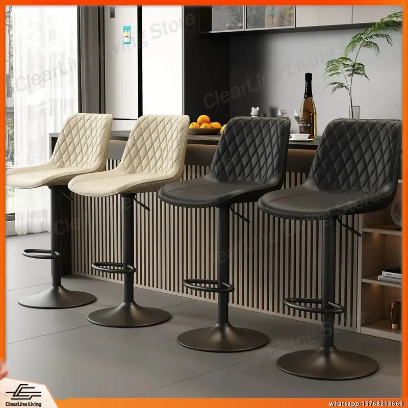Adjustable Height Swivel Bar Stool with Backrest Modern Light Luxury High Bar Chair for Home Kitchen Commercial Pub