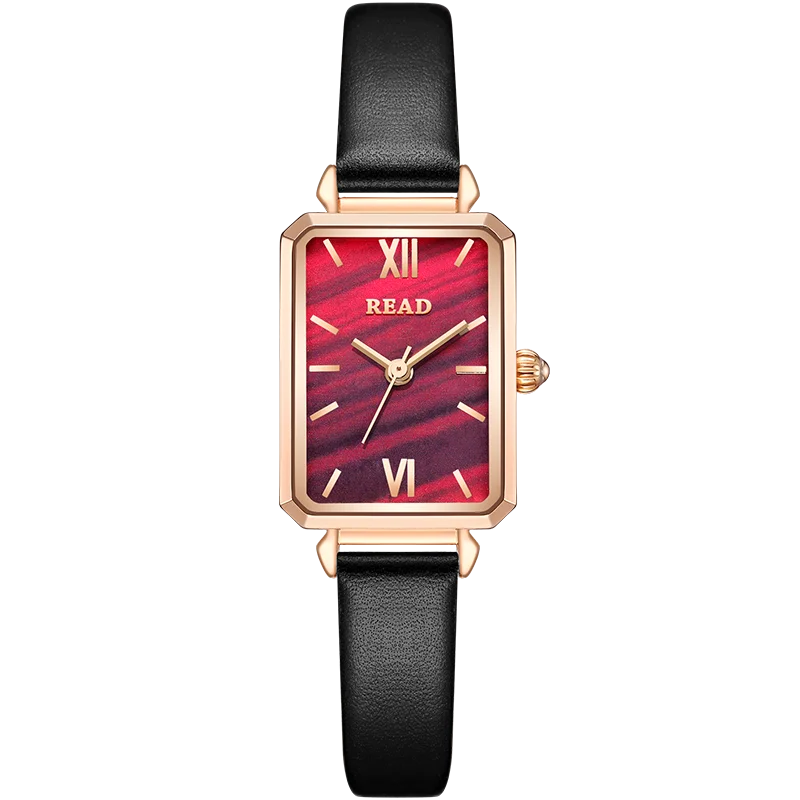READ Women Square Quartz Watch | Red Textured Dial | Retro Metal Case | Black Strap | Daily Water Resistant Ladies Watch