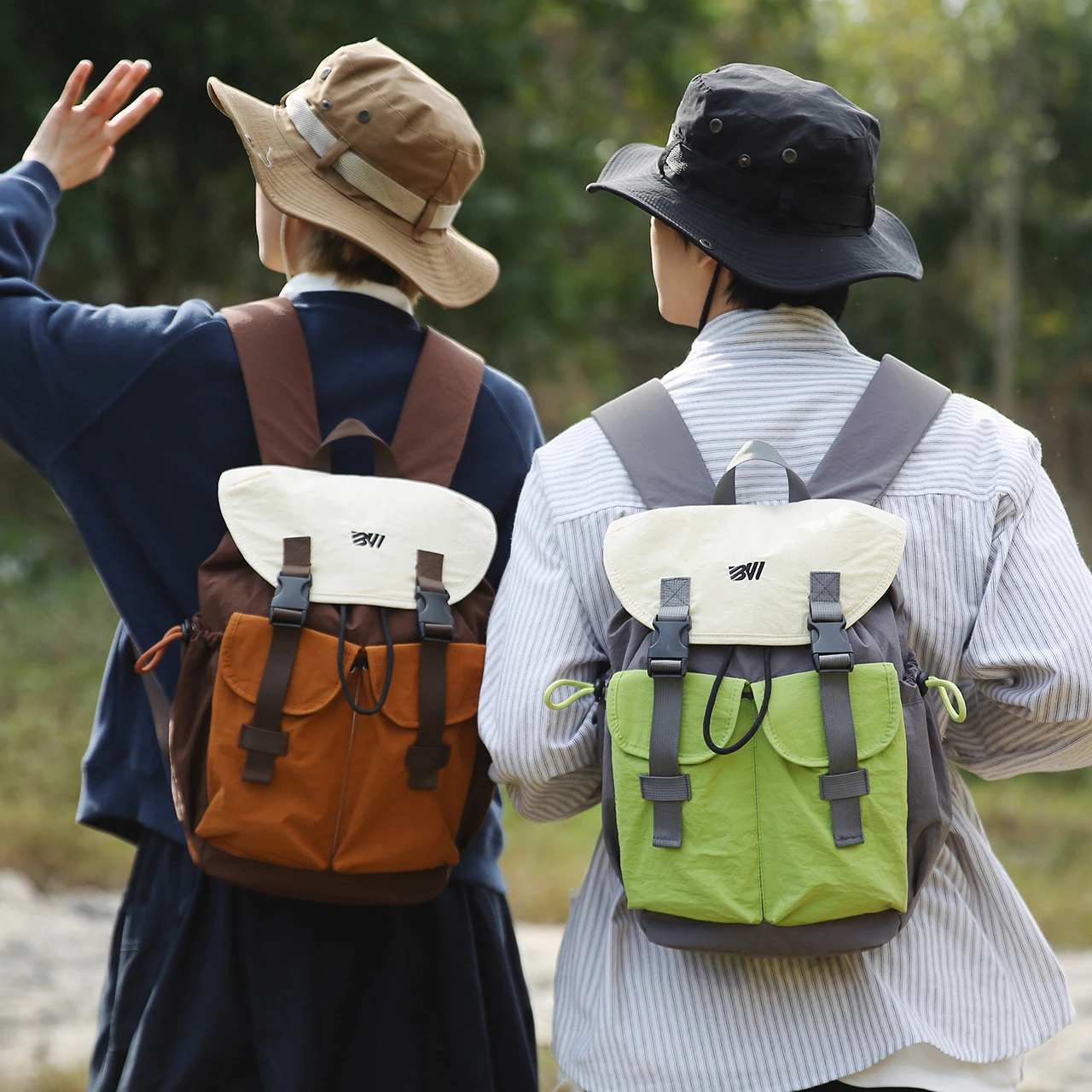 

Vintage Colorblock Drawstring Backpack Lightweight Nylon Travel Daypack with Multiple Pockets for Outdoor Daily Use Fashion