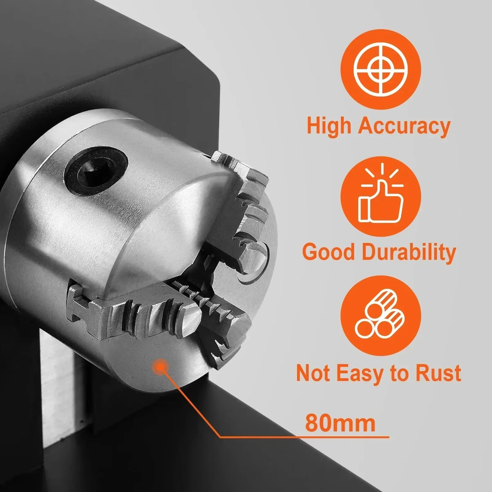 SIHAO 80mm Laser Rotary Axis with 3-Jaw Chuck, CNC Spiral Engraving Kit for CO2 Laser Engraver & Router Machine Accessories​