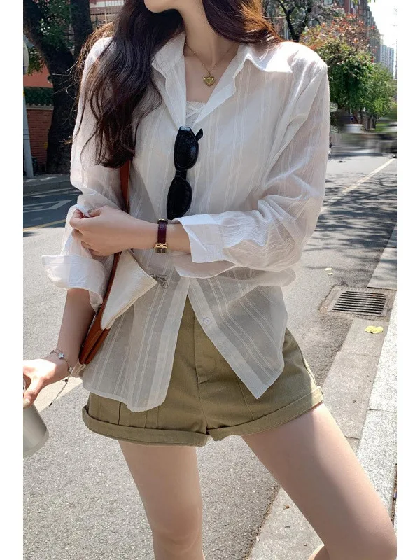 ملابس خارجية نسائية صيفية رفيعة بيضاء irt كاجوال خفيفة الوزن للحماية من الشمس ملابس خارجية فضفاضة من القطن الخالص طويلة Sve للمراهقين #3