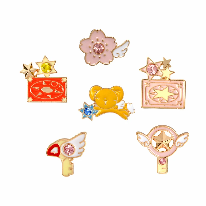 

Clow Card Wings Star Stick Bird KERO Brooch Denim Jacket Pin Badge Japanese Animation Jewelry Card Captor Sakura