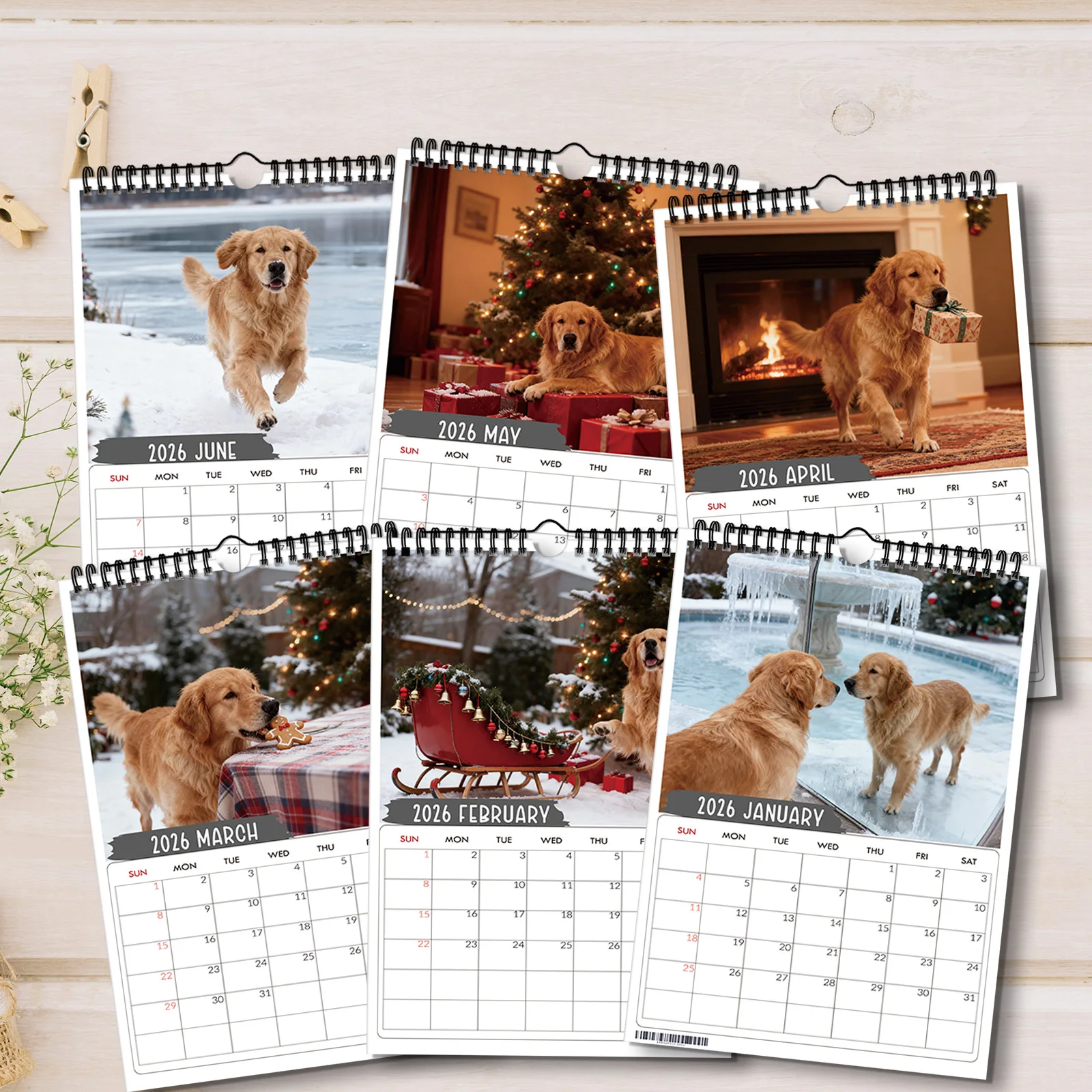 ปฏิทินโกลเด้นรีทรีฟเวอร์แบบเทศกาล 1 ชิ้น เหมาะสำหรับตกแต่งบ้าน ห้องนั่งเล่น สำนักงาน เหมาะสำหรับคนรักสุนัข ของขวัญปีใหม่ที่ดี