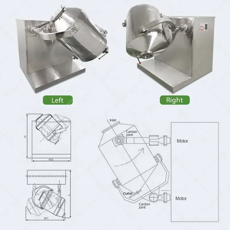 Rotate Movement Groundnut Stainless Steel Three-Dimensional Dry Powder Blender Tumbler Machine 3D Mixer