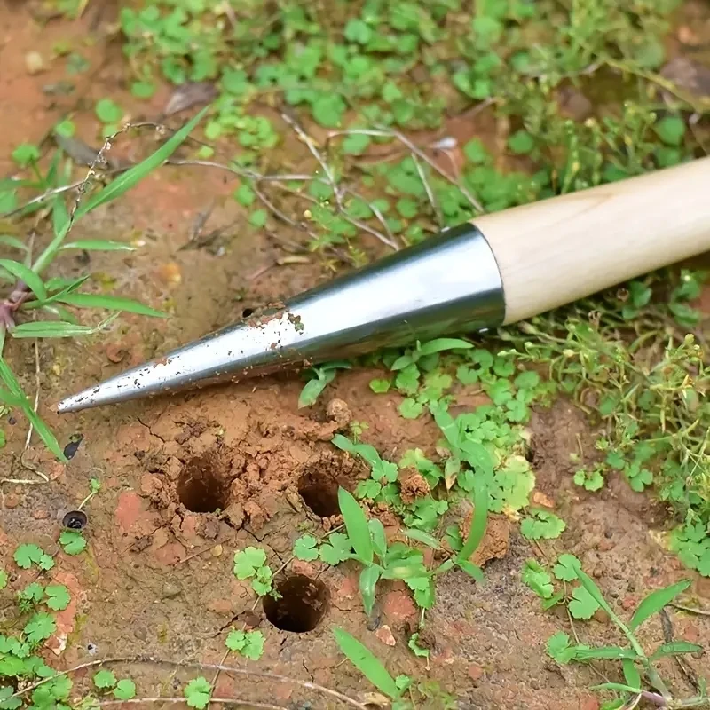 Handsaug-Dibbler mit Holzgriff zum Aussaat von Samen, Umpflanzen von Pflanzen, Pflanzbirnen, Graben, Gartenarbeit, Garten, Locher-Werkzeug – Detail 7