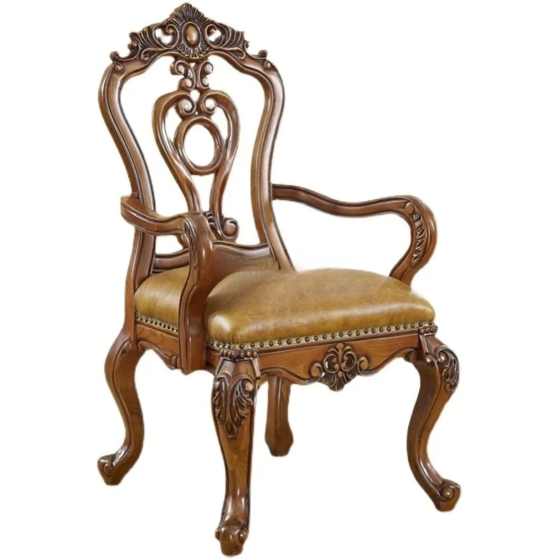 

Американский кожаный повседневный стул из цельного дерева, роскошный обеденный стул для виллы