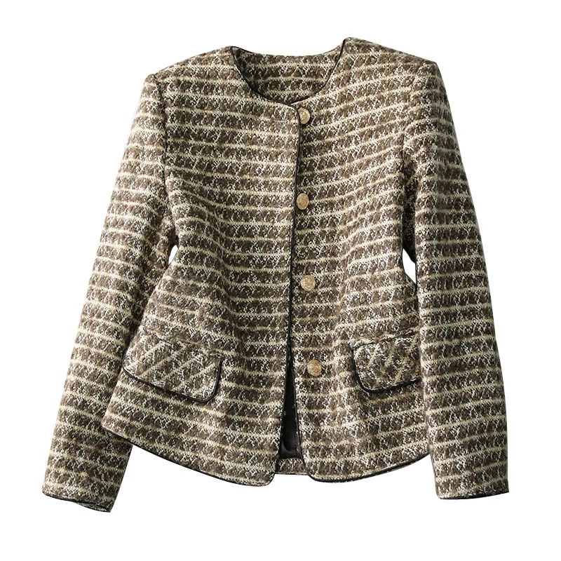 Imagem -05 - Cabolsa Curto de lã Cinza Pequeno de Tweed Feminino Jaqueta Vitoriana Tops Novos Outono e Inverno 2024