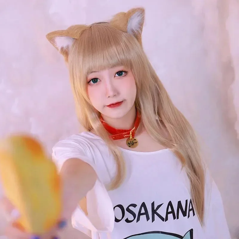 40Hara kinako Cat Girl pet kitty Osakana cosplay costume cat ear wig collar long yellow heat resistant synthetic hair wigs cap view 5