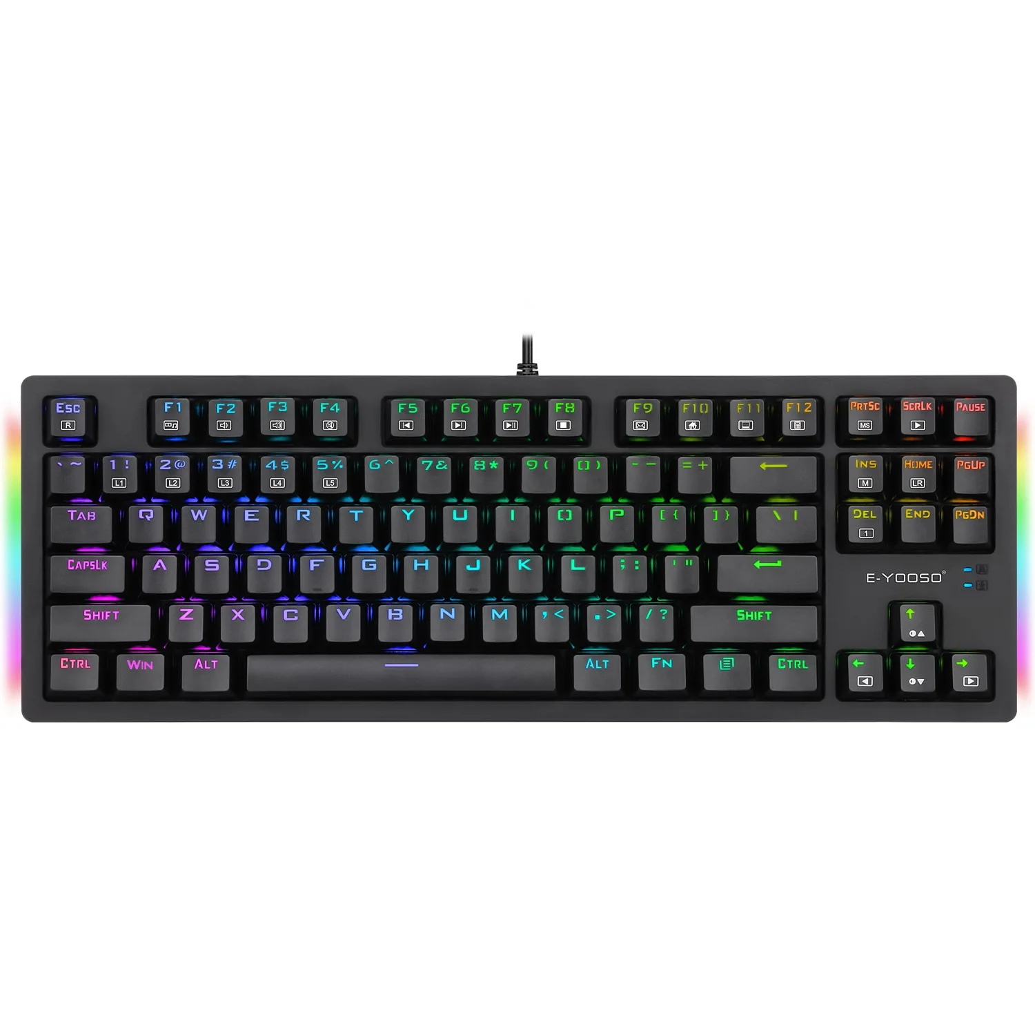 E-YOOSO K620 RGB Teclado mecánico para juegos con cable USB Negro Intercambio en caliente Interruptor azul Retroiluminación LED 87 Teclas Gamer Teclado impermeable para PC de negocios Computadora portátil