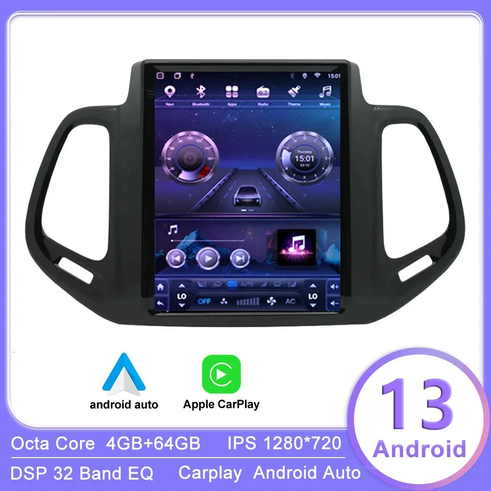 

Автомагнитола для Jeep Compass 2 2016 2017 2018 2019 2 Din Carplay AM RDS IPS DSP мультимедийный плеер 4G + WIFI Android 13