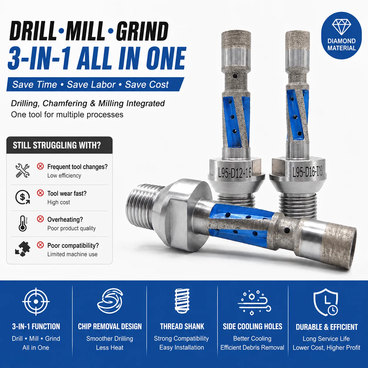 HX Multi Function Diamond Drill Milling Cutter Milling Wheel For Glass Milling Machine
