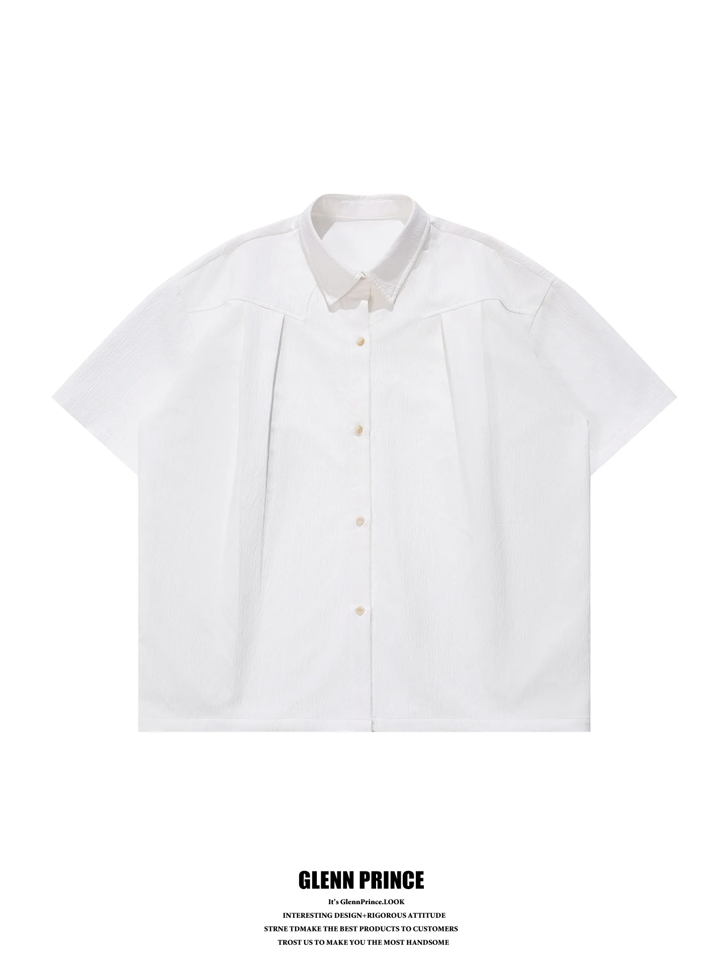 

GPstudio Trendy Brand Simple Pleated Texture White Casual Short Sleeve Men's Shirt Versatile Commuting Polyester Fiber Shirt