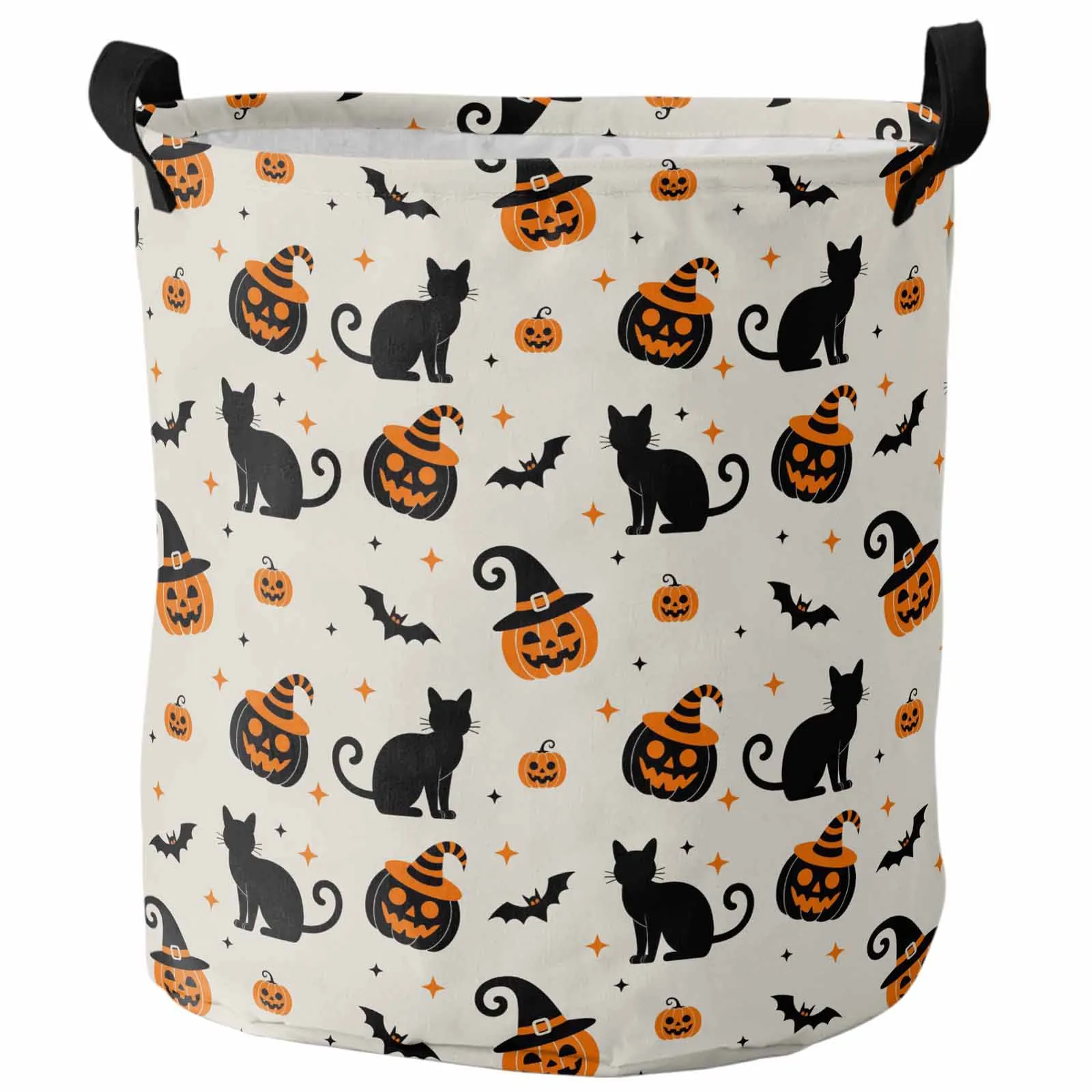 

Cream Halloween Cat Pumpkin Hat Foldable Dirty Laundry Basket Kid's Toy Organizer Waterproof Storage Baskets
