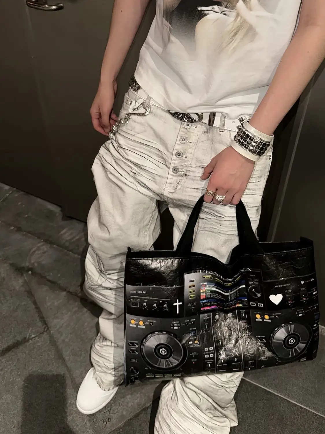 Men's Stacking Effect Casual Pants Dirty White Streetwear Boy Bottom Wide-leg Trousers High Waist Sweatpants Male Long Pants view 3