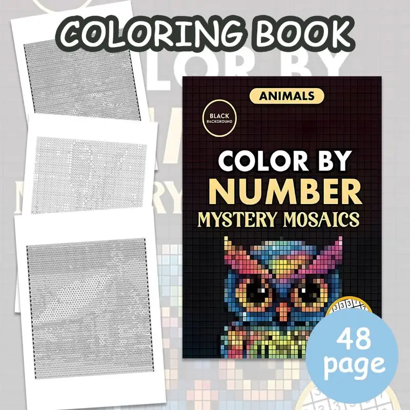 24 Pages Mystery Mosaic Color By Number Coloring Book For Adults Pixel Art Stress Relief Hand Coloring