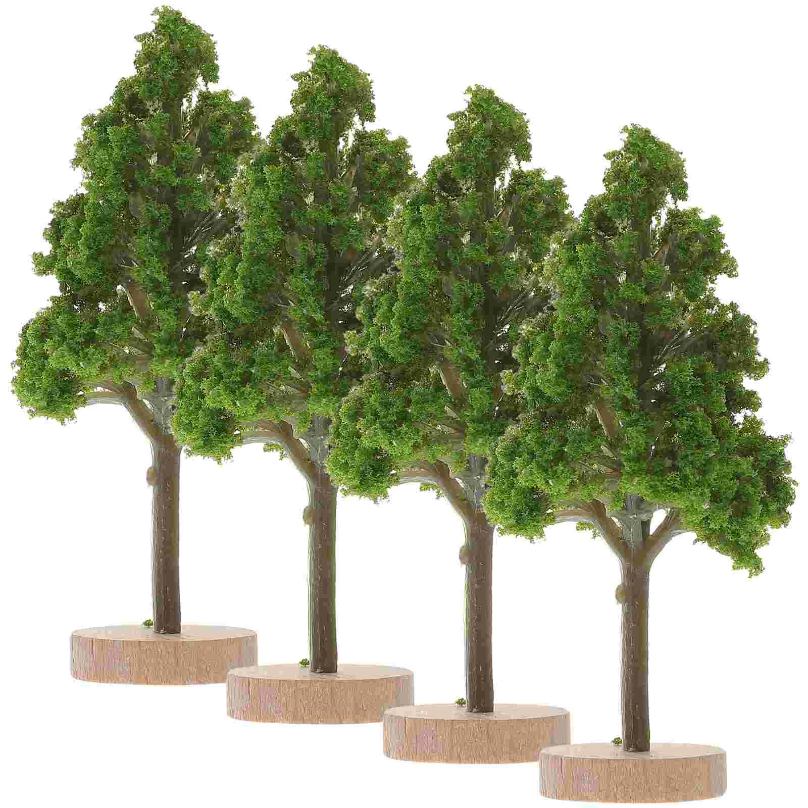 4 Pcs Decorate Tree Model Office Work Green Terrarium Moss Miniature Ornaments Plastic Landscape Street Trees