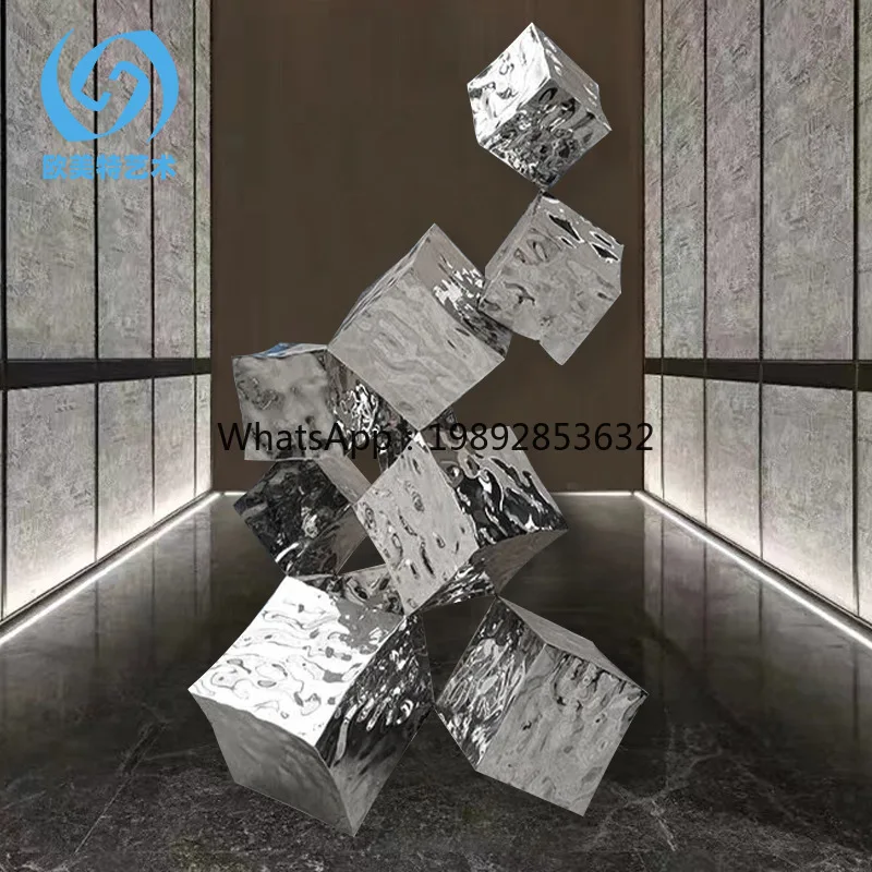 LYY Square Water Ripple Ornament Hotel Club Accessories Modern Home Decor Indoor Stainless Steel Modern Artwork