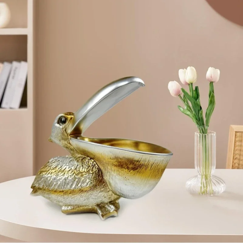 Estatuas creativas de resina, figuritas  pájaros pelícano, decoración de entrada, adorno, llaves  caramelo, cuenco, cesta