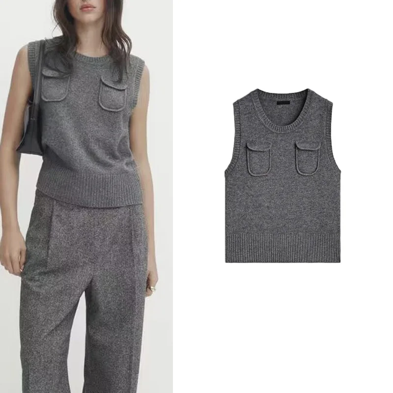 سترة نسائية جديدة للربيع بنمط كاجوال مريح، مصنوعة من الألياف المختلطة المحبوكة، ملابس داخلية من البوليستر بطول عادي وبدون أكمام #3