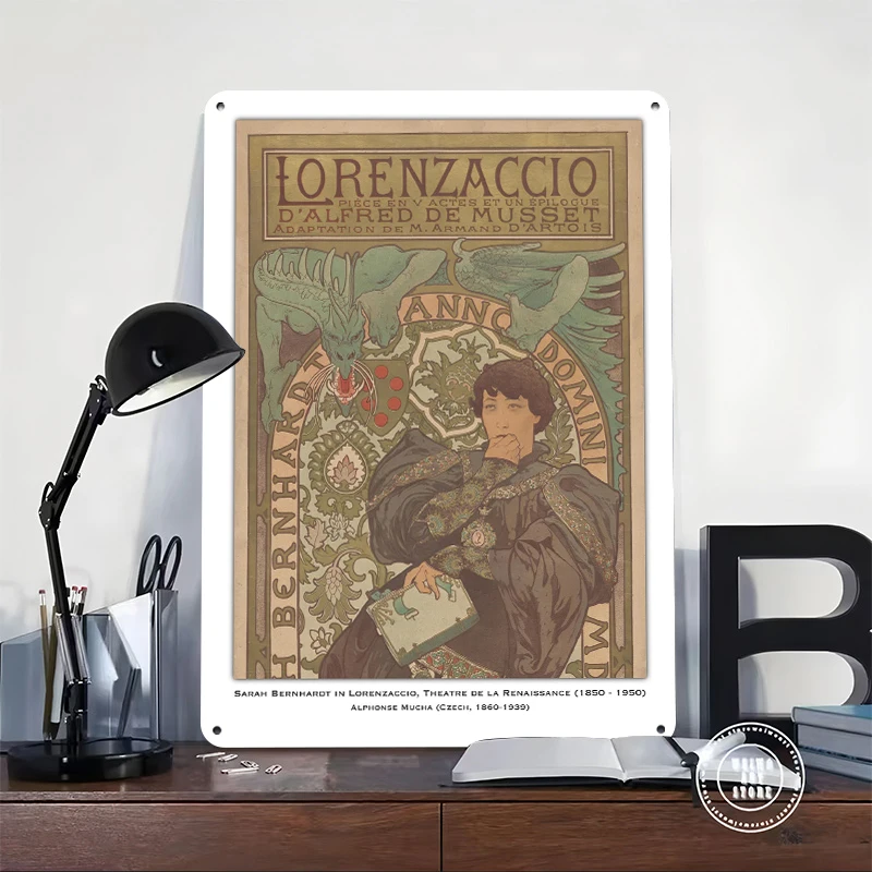 Sarah Bernhardt in Lorenzaccio Tinplate Poster Customized Wall Art Retro Vintage Metal Signs for Fans Bedroom Decoration Room