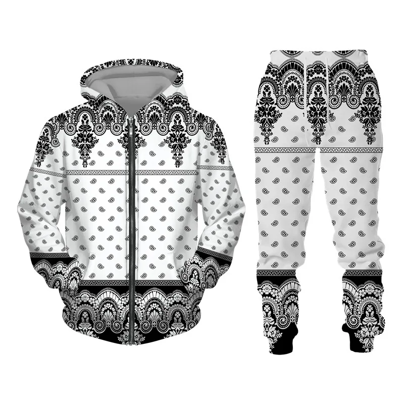 3D Bandana Printed Zip Hoodie + Pants Suit Cool Men/Women 2 Pcs Sportwear Tracksuit Set Autumn and Winter Men's Clothing