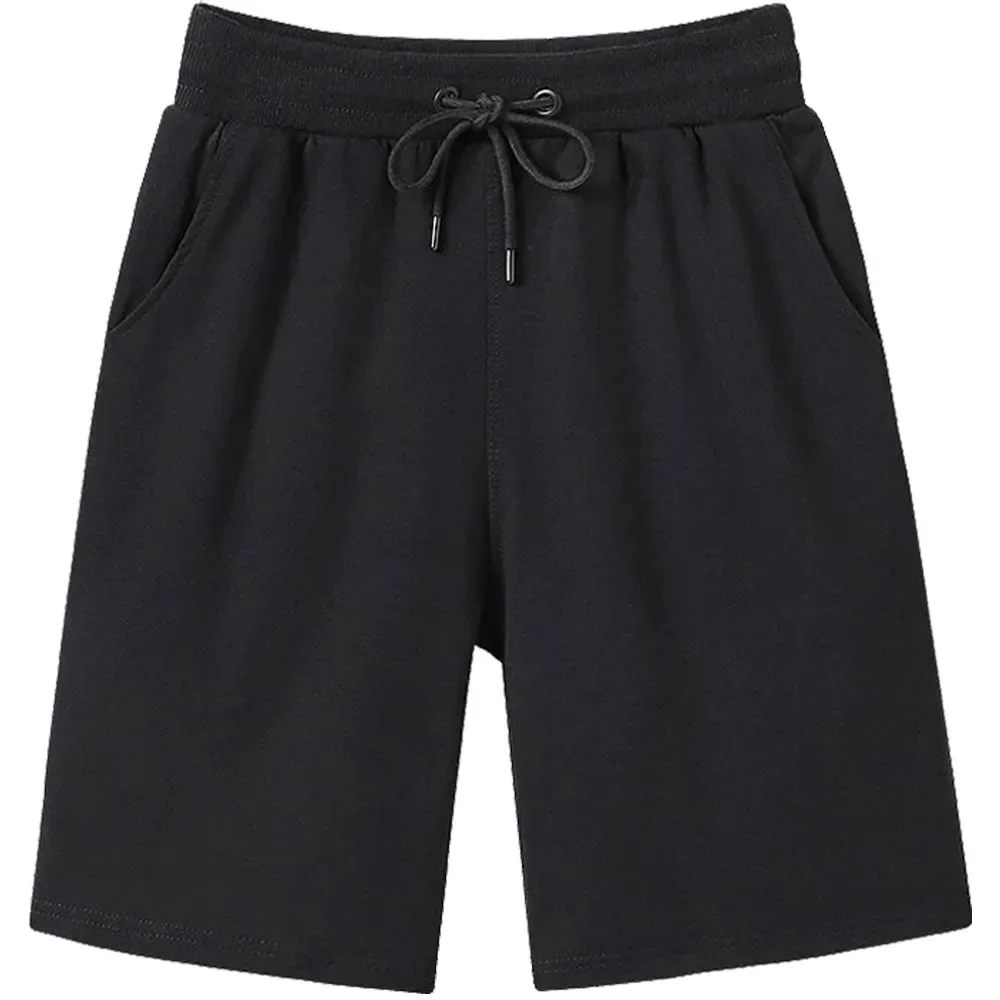 Summer Fashion High Quality Cotton Men Casual Shorts Drawstring Waist Comfortable Black White  Asian Size Size L-5XL Knee Length