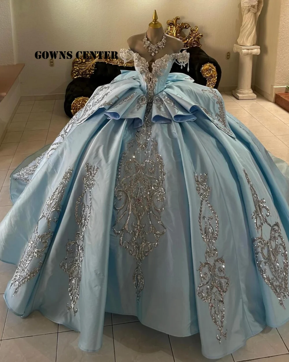 

Роскошные синие платья Quinceanera со стразами, кружевное бальное платье с аппликацией из бисера, пышное бальное платье, выпускное платье с 3D цветами по индивидуальному заказу
