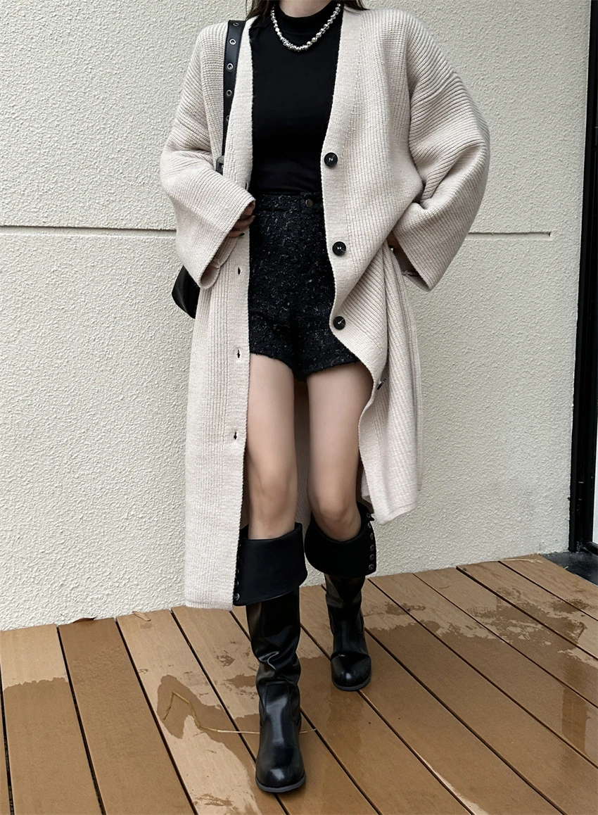 

Loose oversized solid color simple thick knitted cardigan women's Korean version single breasted simple temperament jacket
