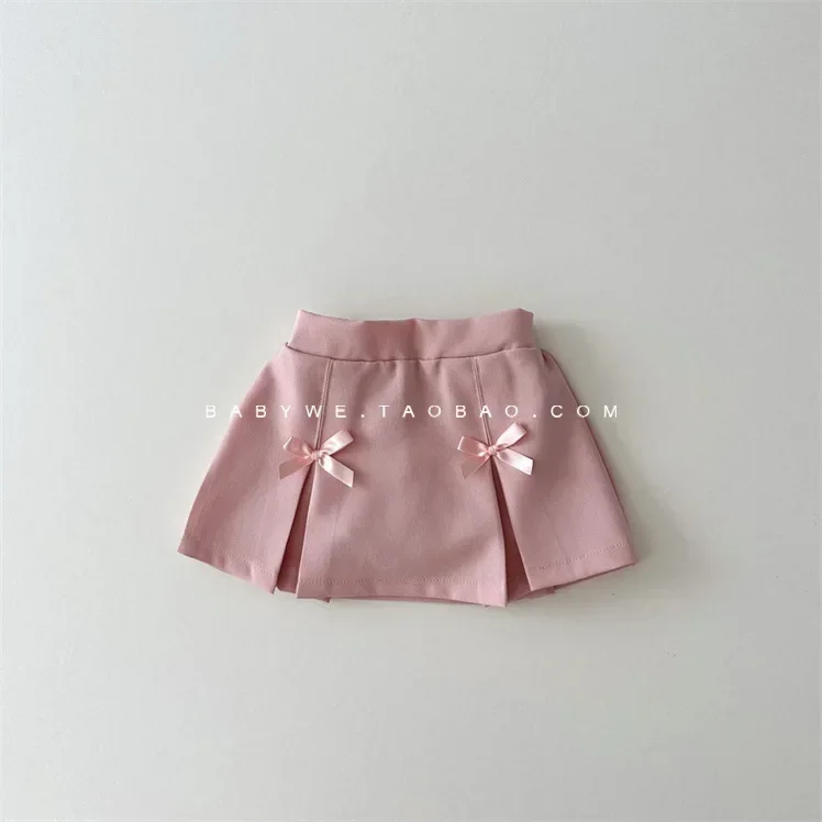 Baby Clothing Casual Solid Color Skirt 2024 Korean Style Girl Spring Autumn New Pleated Casual Simple Girls Sweet Skirt