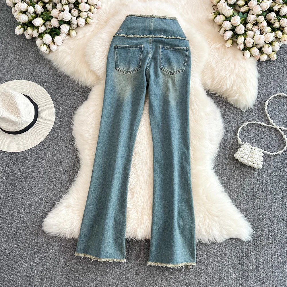 Women's Denim Flared Pants New Fashion High Waist Casual Stretch Slim Jeans Spring Autumn All-Match Trousers