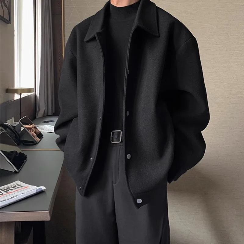 

2025 Autumn Winter New Style Men's Short Thickened Woolen Jacket Collared Trendy Korean Version Fashionable Outerwear
