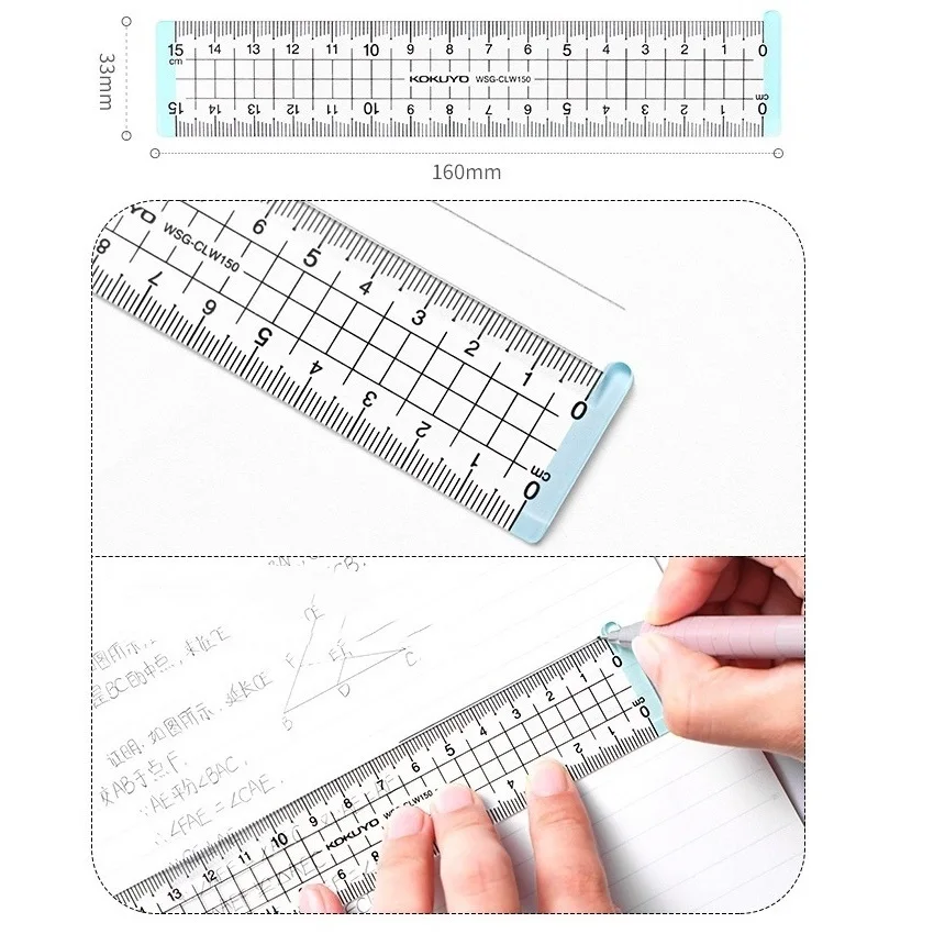 Kokuyo-Regla de doble cara de 15cm para Campus, delineador recto de acrílico transparente, suministros escolares de oficina, A7272