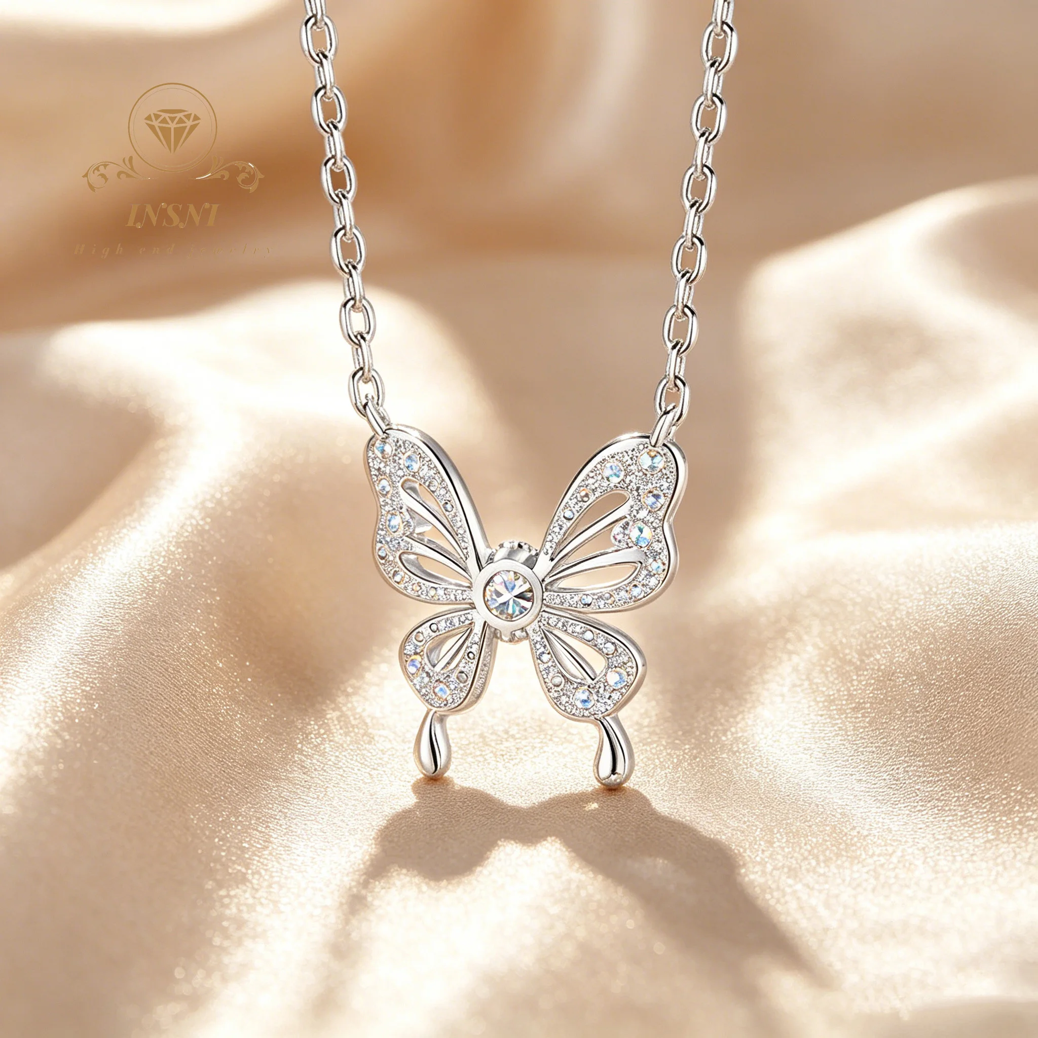 Moissanite Butterfly Necklace 925 Silver Jewelry Magic Butterfly Pendant Light Luxury Collarbone Chain Affordable Jewelry Gift