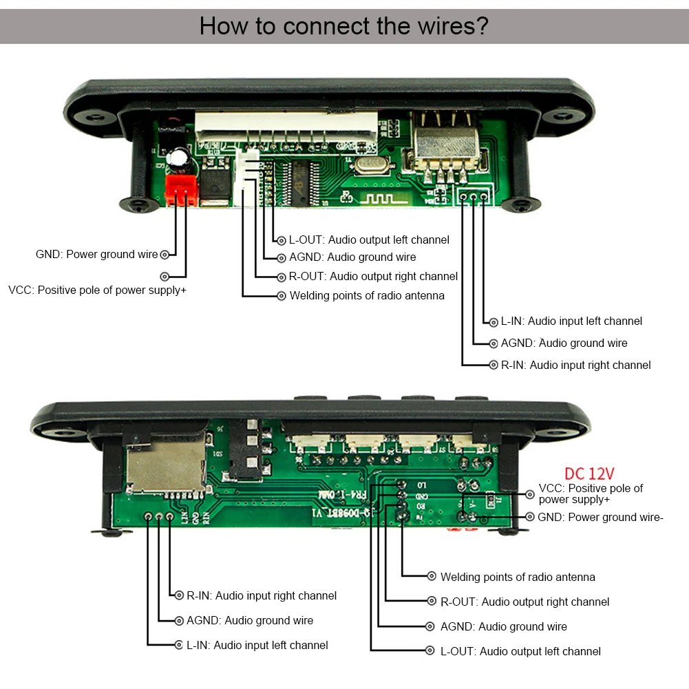 Placa decodificadora de reproductor MP3 de 5/12V, USB, TF, Radio FM, Compatible con Bluetooth 5,0, módulo de reproductor de música inalámbrico, Audio sin pérdidas para coche