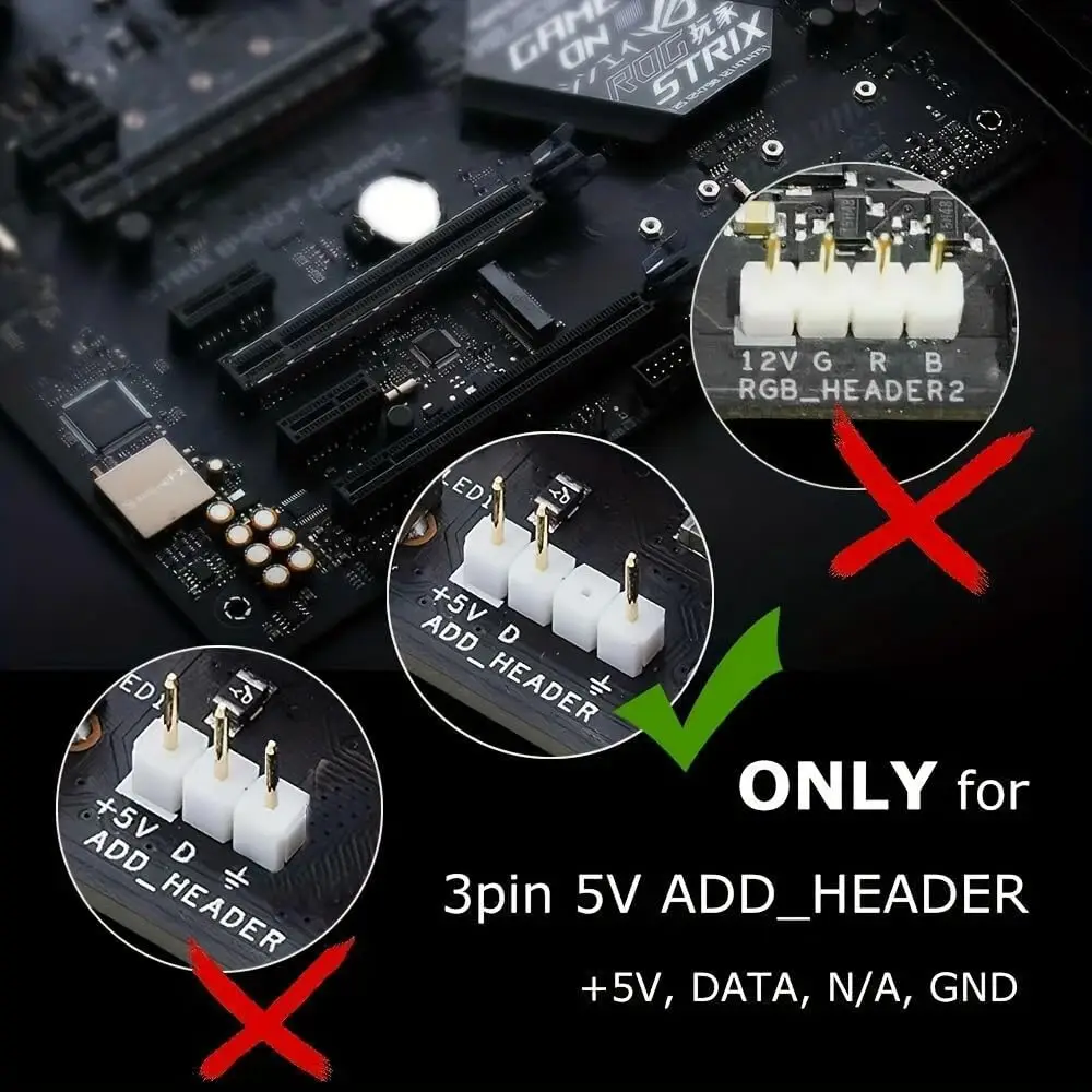 RGB Strip Light for PC Case, 2x19.7in 60LEDs Addressable LED Strip for Motherboard 5V 3-Pin Header Gaming Case DIY Lighting