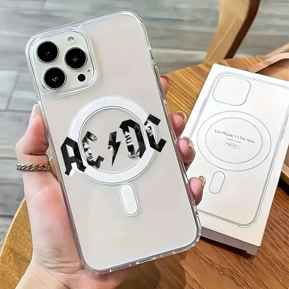 1 قطعة A-AC Rock D-DC Bnad حافظة هاتف مغناطيسية شفافة لهاتف آيفون 17 Air 16 15 Pro Max14 13 11 12 15 XXR XS Plus
