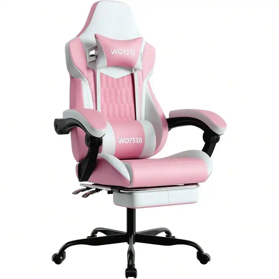 Gaming Chair With Footrest, High Back Gaming Chairs PVC Leather Ergonomic Gamer Chair With Adjustable Headrest Lumbar Support Ra