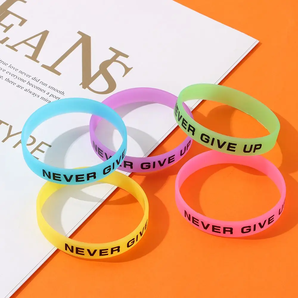 Never Give Up Luminous Rubber Bracelet Men Women Friendship Silicone Wristband Teens Motivational Sport Cuff Bangle Gifts