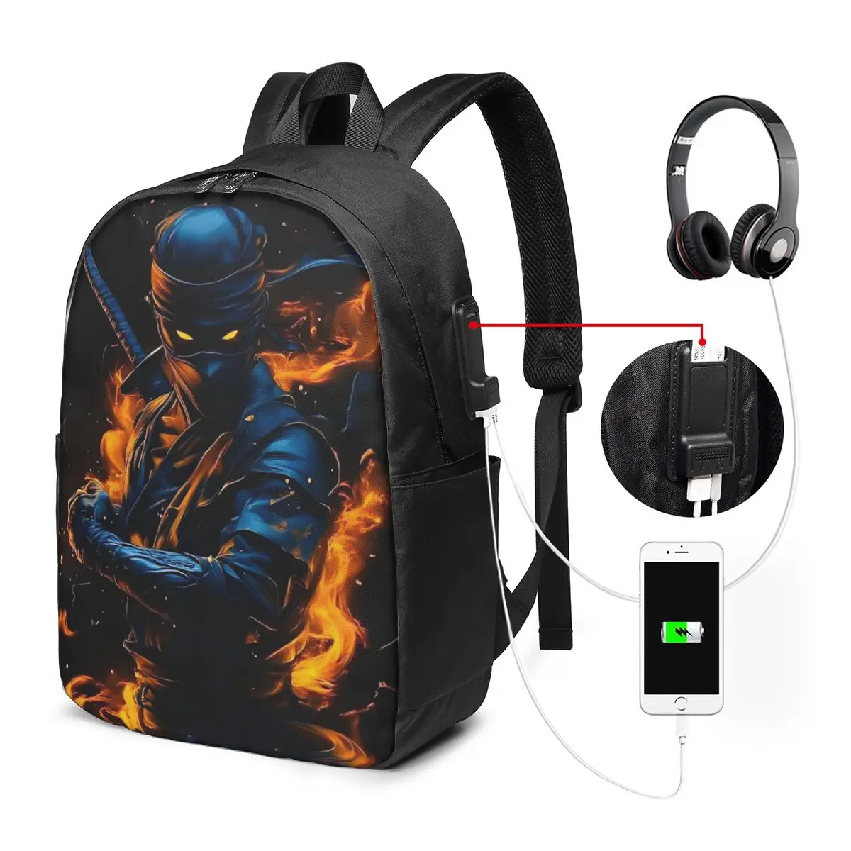 Martial Artist Ninja Ran Out Of The Fire Backpack Travel Notebook Bag Computer College Student School Bag Laptop Shoulder Bags