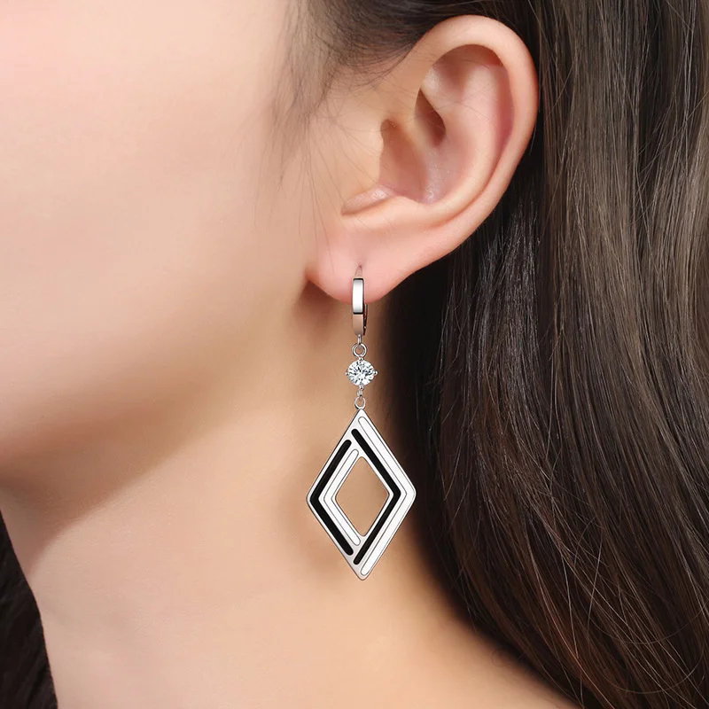 Persönlichkeit Große Raute Muster Tropfen Ohrringe Für Frauen Schmuck High-end-Haken 925 Sterling Silber Ohrringe Dame Geburtstag Geschenk
