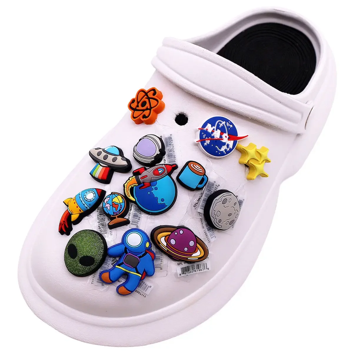 3 Pack Original Outer Space Style PVC Shoe Charms Buckle Upper Accessories Spacecraft Astronaut Meteorite Star Shapes Clog Clip